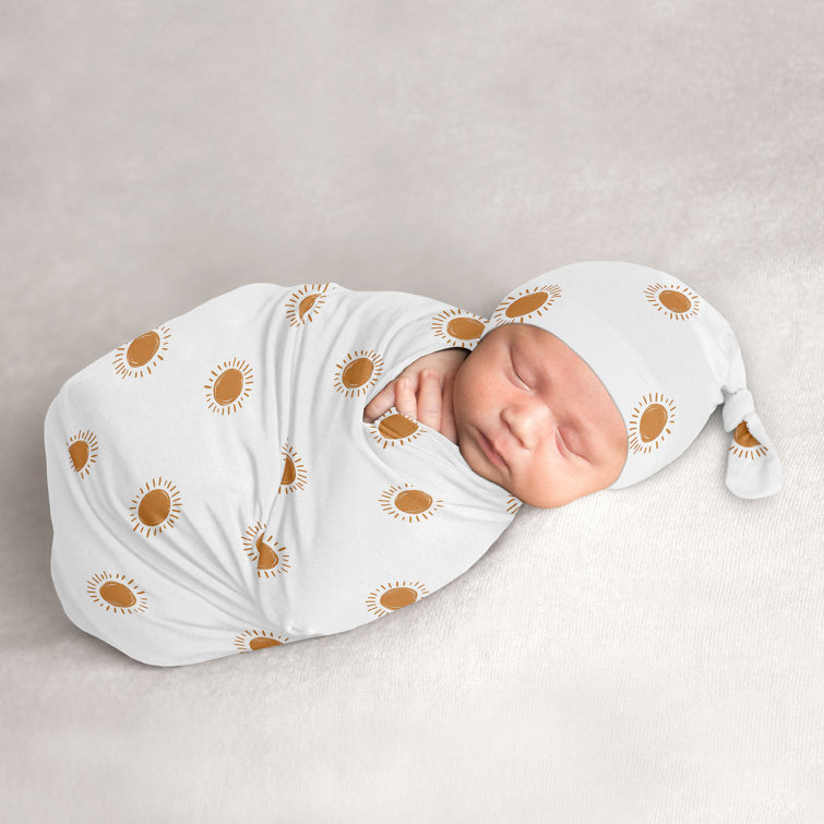 White and Pumpkin Boho Sun Baby Cocoon and Beanie Hat Sleep Sack Set by Sweet Jojo Designs